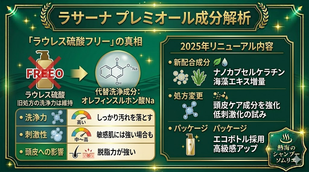 ラサーナ プレミオールの成分解析｜2025年リニューアルと「ラウレス硫酸フリー」の真実